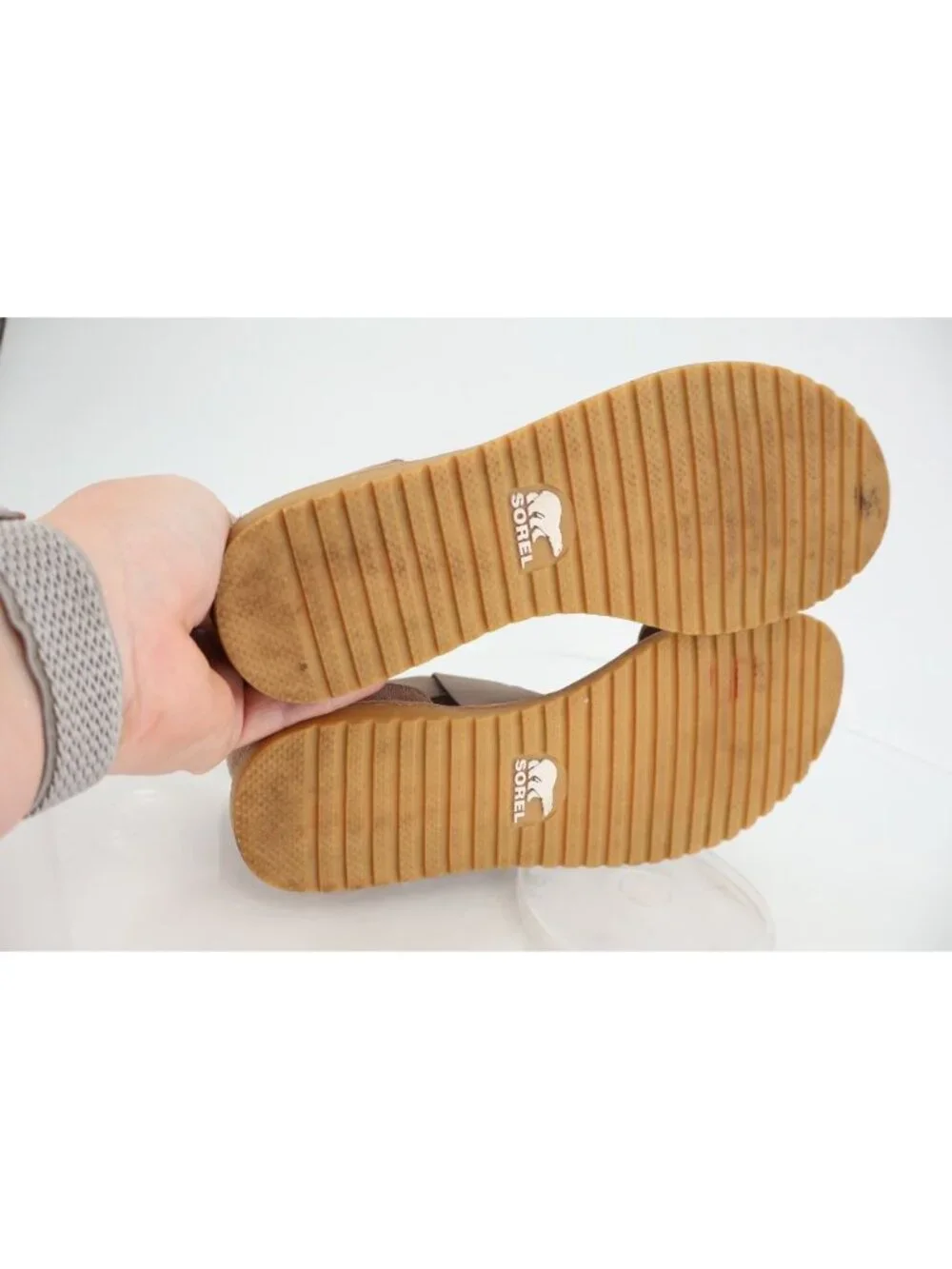 SOREL Women's Ella II Sandal Size 8 Ash Brown Metallic Leather Elastic Slip On